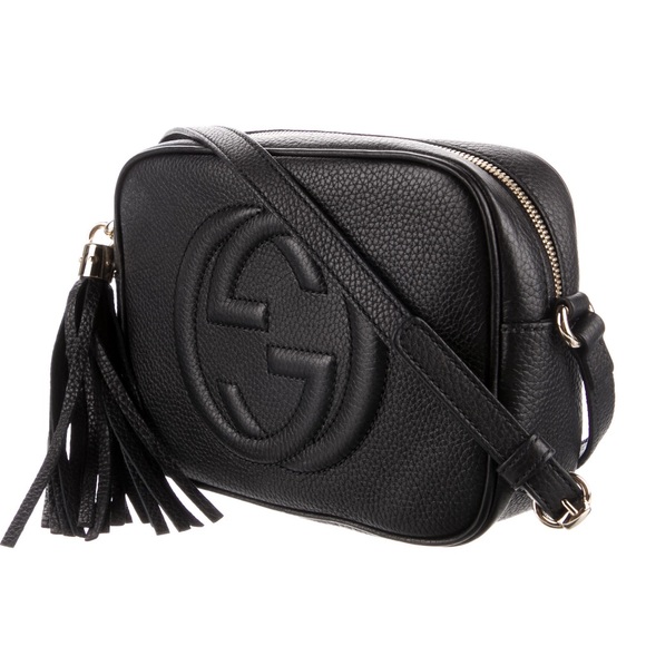 Gucci Handbags - Auth GUCCI Black Pebbled Grain Leather GG Disco Soho Crossbody Tassel Bag